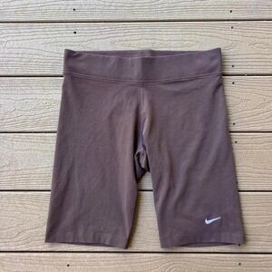 Nike Brown Cotton Biker Shorts Mid Rise 10" Size Large Active Yoga Lounge